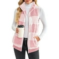 thumbnail image 1 of Beiwei Ladies Plush Check Print Outwear Plaid Casual Jacket Vest Women Zip-Up Outdoor Waistcoat Pink L, 1 of 5