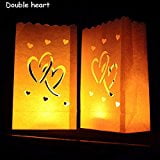 Flame Retardant Canvas Luminary Paper Lantern Candle Bag Flame Retardant Paper Bag for Party Double Heart 10pcs/set ()