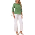 thumbnail image 2 of Blusa de verano con puntos de polka y cuello con volantes para mujer, de media manga, XS, verde polvo, 2 of 6