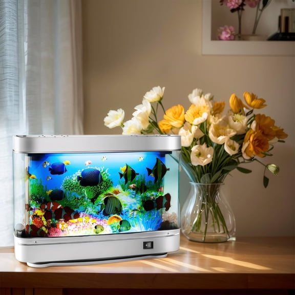 Fake Fish Tank Mini Aquarium, Artificial Tropical Fish Decorative Lamp, Aquarium Lights Motion Lamp Night Light with Fake Moving Fish