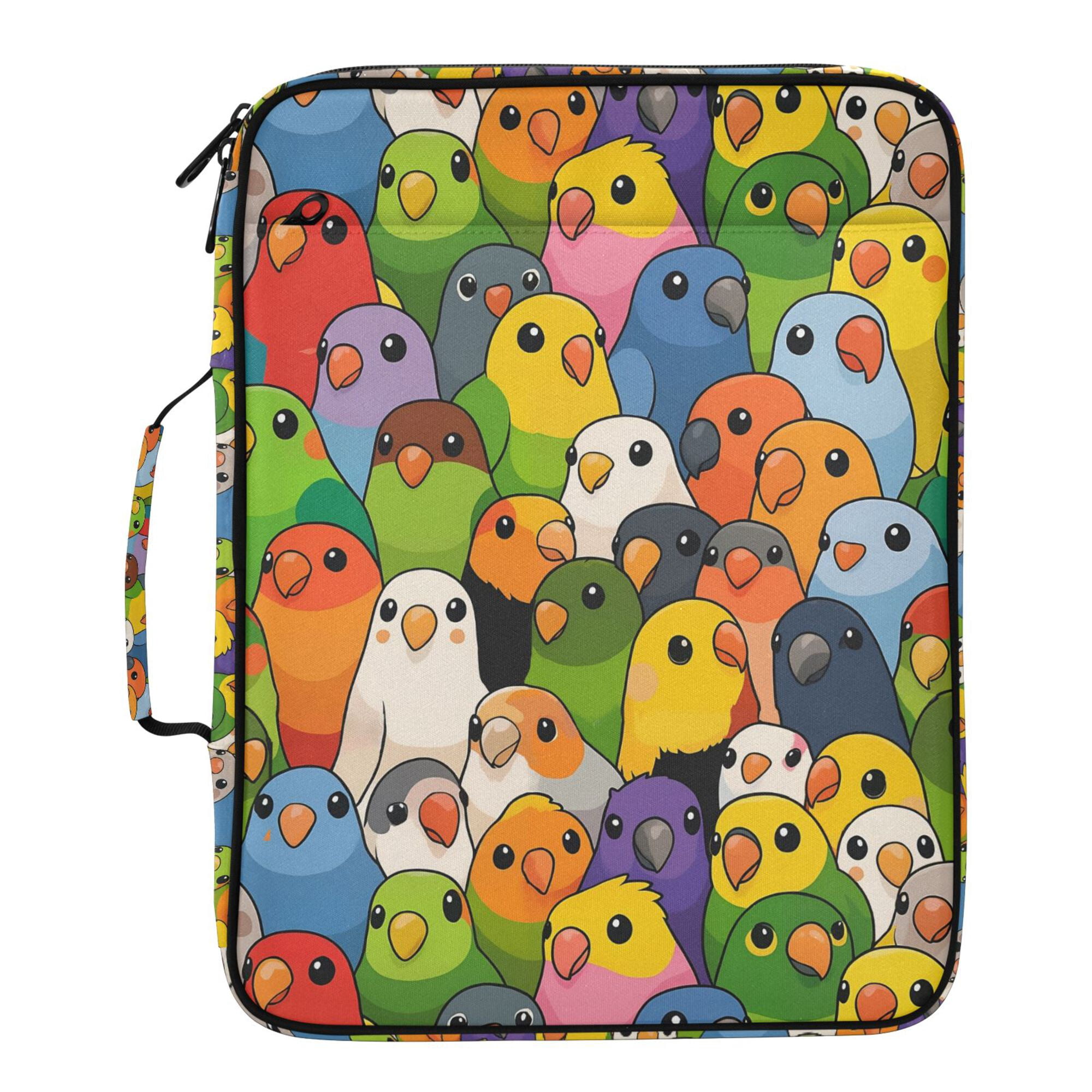 FORMRS Accordion File Folder A4 Size 7-Pocket Expanding Document Organizer Bag with 3 Ring Binder, Cartoon Birds Pattern