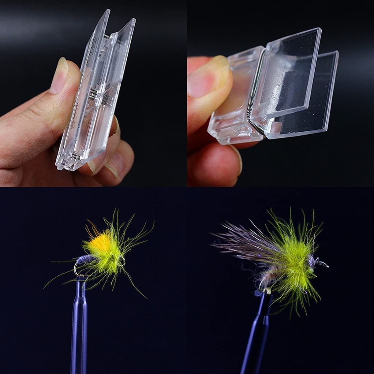 Fly Tying Clear Fly Tying CDC Feather Clips Dubbing Hackle Holding Tools Cul de Canard Feather Magic nip clamp Table Clip, 3 Size,4Pcs, As Show