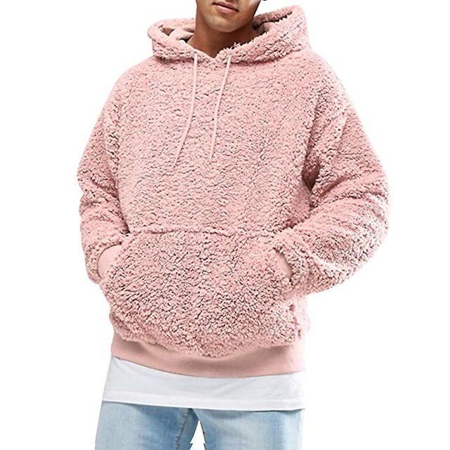 Men's Solid Fleece Long Sleeve Front Pocket Sweatshirt Casual Hooded Pullover Tops