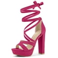 thumbnail image 1 of BLISSFUL STEP Sandales à Talons Hauts Épais à Plateforme à Lacets pour Femmes Rose Vif (Taille 8), 1 of 6