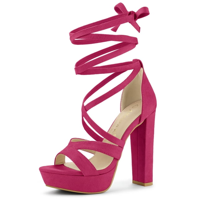BLISSFUL STEP Sandales à Talons Hauts Épais à Plateforme à Lacets pour Femmes Rose Vif (Taille 8)