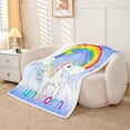 thumbnail image 2 of Unicorn Throw Blanket Twin Size Cute Cartoon Unicorn Fleece Blanket Rainbow Unicorn Fuzzy Blanket Stars Glittery Plush Bed Blanket Ombre Gradient Sherpa Blanket,Dark Blue White, 2 of 5