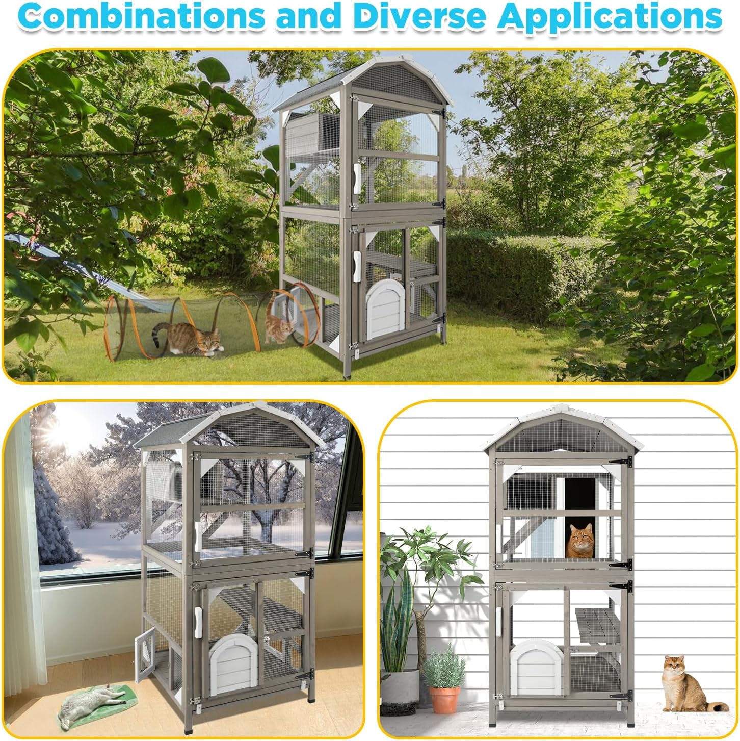 PETSCOSSET Cat House Outdoor Cat Enclosure Catio with Platforms