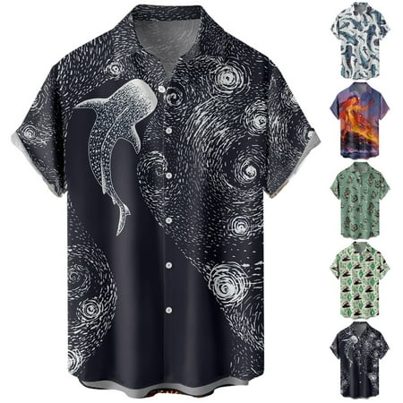 

Mens Button Down Short Sleeve Polo Shirts Stylish Party Blouses for Men Women