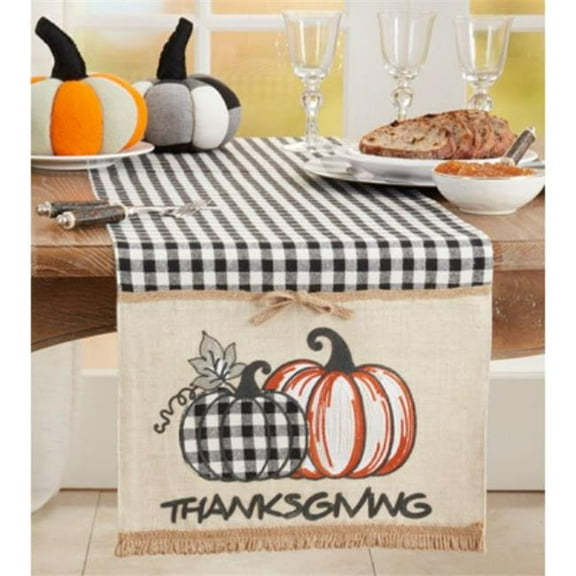 Saro Lifestyle Plaid Thanksgiving Pumpkins Table Runner