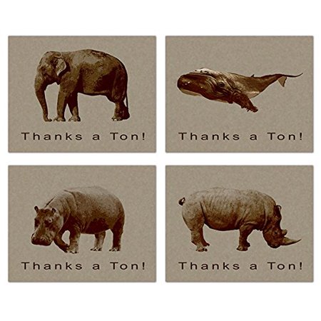 Thank You Cards - Thanks a Ton - Elephant - Whale - Rhinoceros ...