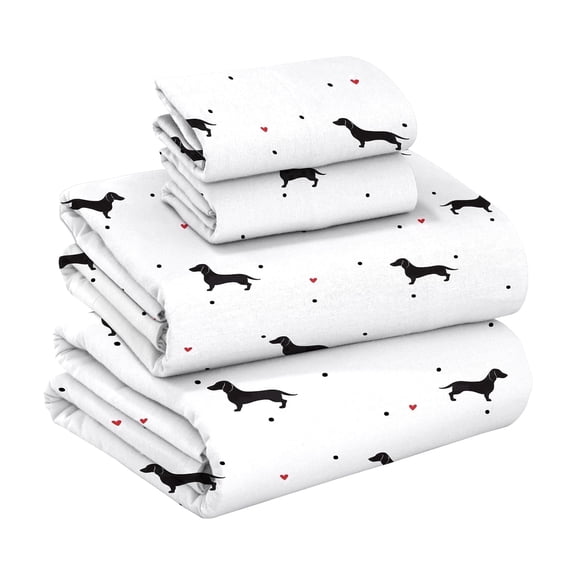 RUVANTI Flannel Sheets King Size 6 Pcs - 100% Cotton Double Brushed Bed Sheets, Deep Pockets 16 Inches King Sheet Set, All Seasons Breathable, Extra Soft & Comfy, Puppy Love Polka