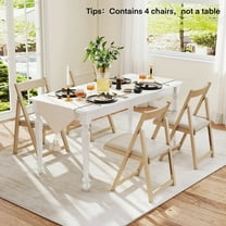 Auranook Folding Dining Chair Set of 4, Upholstered Armless Dining Chairs w/ Backrest & Padded Seat, Rubber Wood Frame