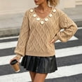 thumbnail image 4 of Edvintorg Womens Sweaters Floral Long Sleeve Casual Knit Sweater V Neck Loose Pullover Top Womens Fashion Khaki XL, 4 of 6