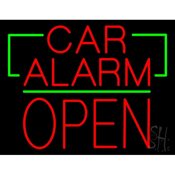 Car Alarm Block Open Green Line LED Neon Sign 15 x 19 - inches, Clear Edge Cut Acrylic Backing, with Dimmer - Bright and Premium built indoor LED Neon Sign for Computer & Electronics store decor.
