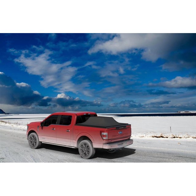Fits 2015-2020 Ford F-150 Sawtooth Tonneau Cover TF1135-01 STRETCH; Soft Roll-Up Hook And Loop; Non-Lockable; Matte Black; Textile Composite; Expandable