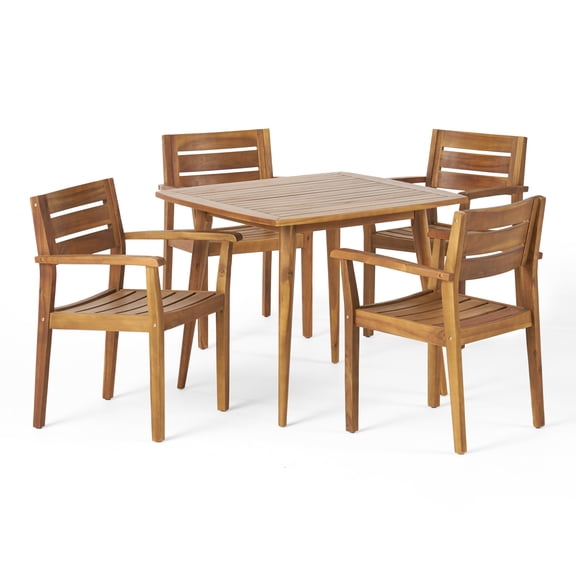 GDF Studio Solomon Outdoor 5 Piece Wood Dining Set, Teak