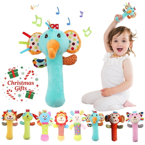 Toys Under 5$ Newborn Baby Rattle Toy 0-12 Months, Handheld Jingle Stick Rattle Wand, Soft Cloth Material for Safe Grasping, Crisp Ringing Sound for Auditory Development, Christmas Birthday Gifts