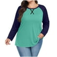 thumbnail image 3 of Horkkom Long Sleeve Shirts for Women Plus Size Crew Neck Fall Tops Casual Fall Color Block Blouses XXL, 3 of 7