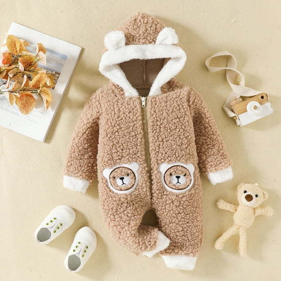 Yidarton12-18M 2022 new fall and winter infants and toddlers casual cute teddy bear fur one-piece long crawling clothes harness