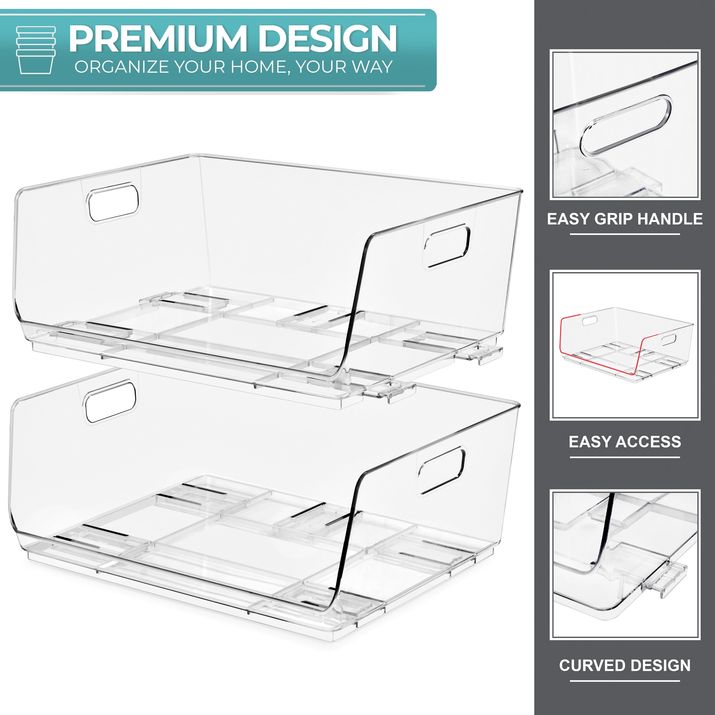 Sorbus Large Clear Acrylic Storage Bins, Open Front Stackable Organizers, 8 Pack