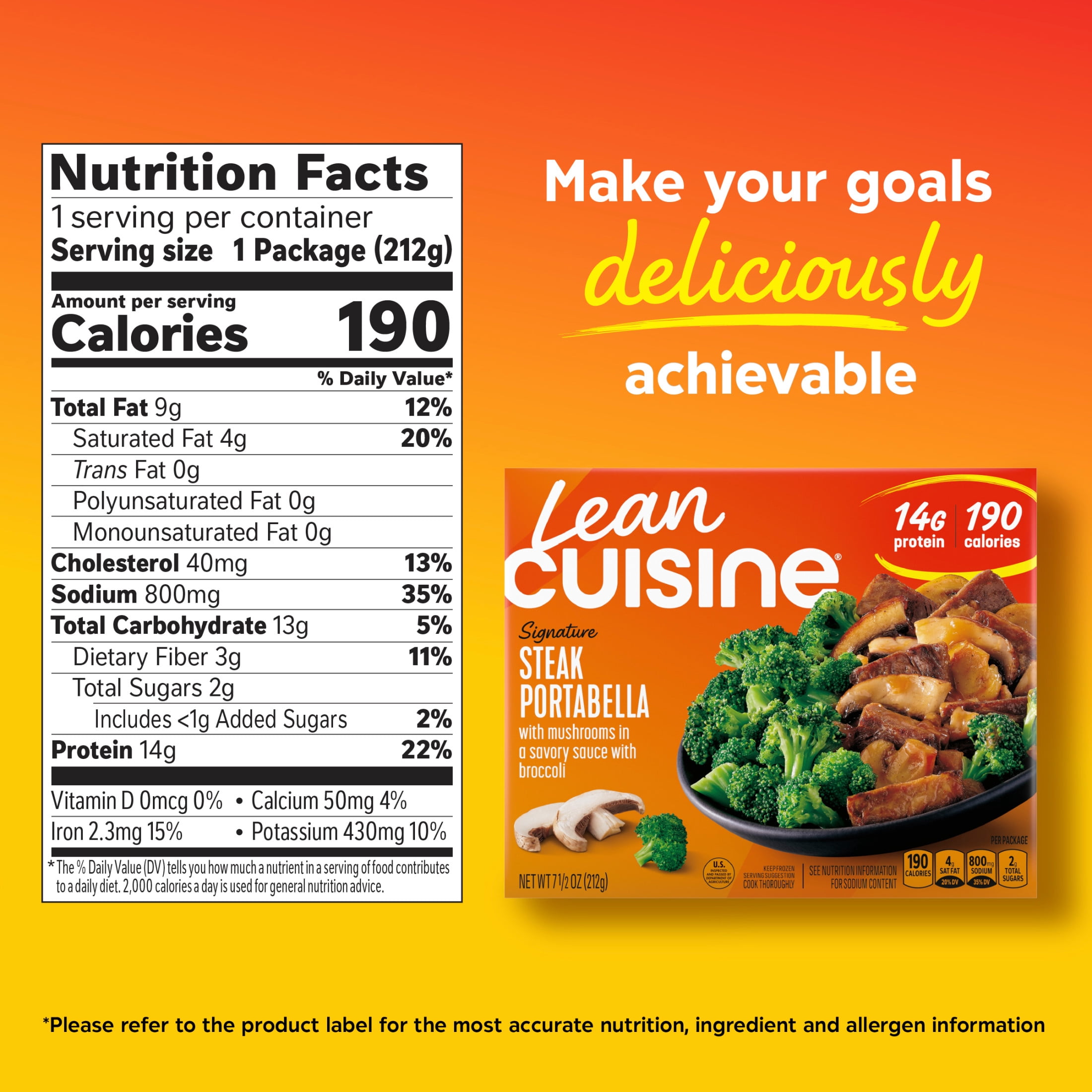 Lean Cuisine Steak Portabella Microwave Meals for Lunch or Dinner, 7.5 oz (Frozen)