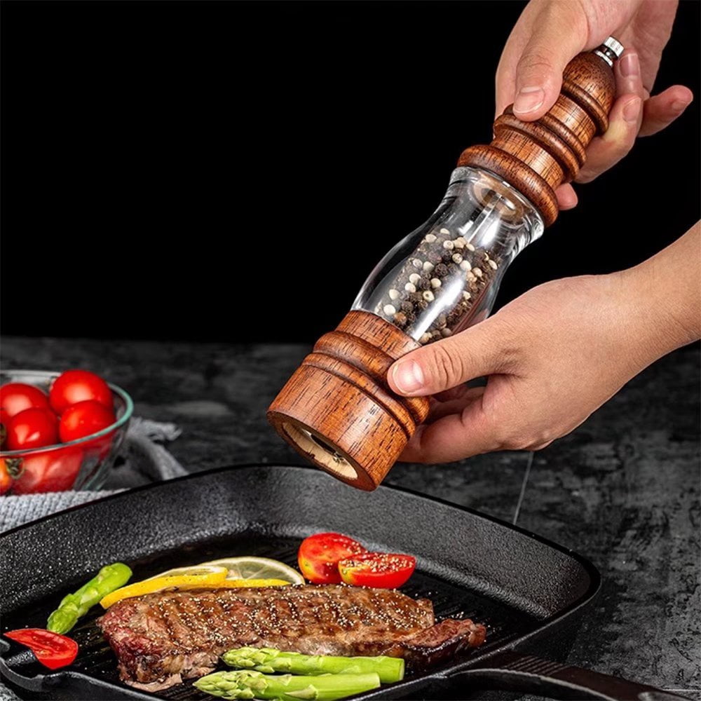 Home Wooden Salt Spice Container Pepper Mill Grinder Shaker Wood Color 8 Inch-Pack of 2