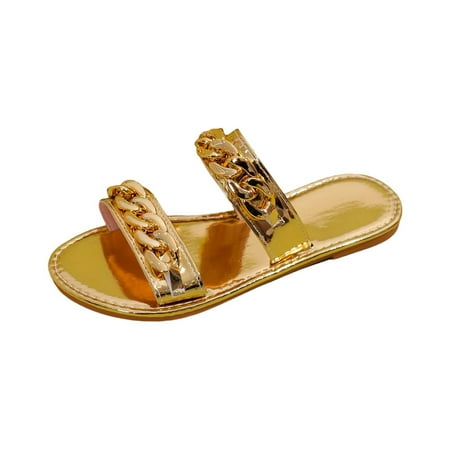 

HTGFGMGW Womens Slide Sandals Women s Beach Sandals Hollow Casual Slippers Flat Shoes Retro Sandals Chinese Slippers Hiking Sandals Women Gold