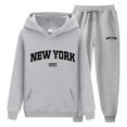 thumbnail image 4 of felwors Women 2 Piece Tracksuits New York Letter Graphic Sweatsuits Fall Winter Hoodies Jogger Pants Matching Lounge Sets with Pocket(Light Gray, M), 4 of 4