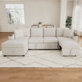 thumbnail image 4 of Harper & Bright Designs Sectional Sofa with Pull Out Bed, Convertible Sofa Sleeper with Storage Ottoman, Chenille U-shaped Sectional Sofa with USB and Flip-Top Table, 109.1", Beige, 4 of 16