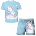 thumbnail image 2 of Conjuntos de ropa de unicornio para niños de verano, ropa para niños, camiseta de moda para niños + Pantalones cortos bonitos, trajes de 2 uds, chándales de unicornio para niñas 13T Gao Jinjia LED, 2 of 2