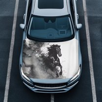 Uorisanigo Car Hood Cover, Black Horse Hood Cover Removable Automotive Exterior Accessories Washable Cars Covers Elastic Emblem Car Bonnet All-Season Protection