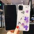 thumbnail image 2 of iPhone 11 Pro Floral Case Girls Women Sparkle Glitter Pressed Dry Real Flower Cover Flexible Soft Rubber Crystal Clear Case for iPhone 11 Pro (Hydrangea-Purple), 2 of 6