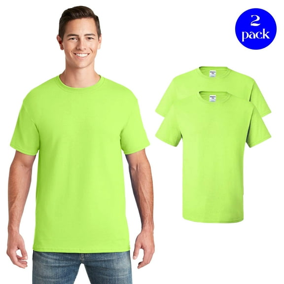 Jerzees Unisex Safety Work T-Shirt, Dri-Power Moisture-Wicking Shirt, Hi- Vis Safety Green Tee 2 Pack, Size M
