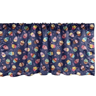 Ambesonne Dessert Window Valance, Rain Cupcakes, 54" X 18", Multicolor