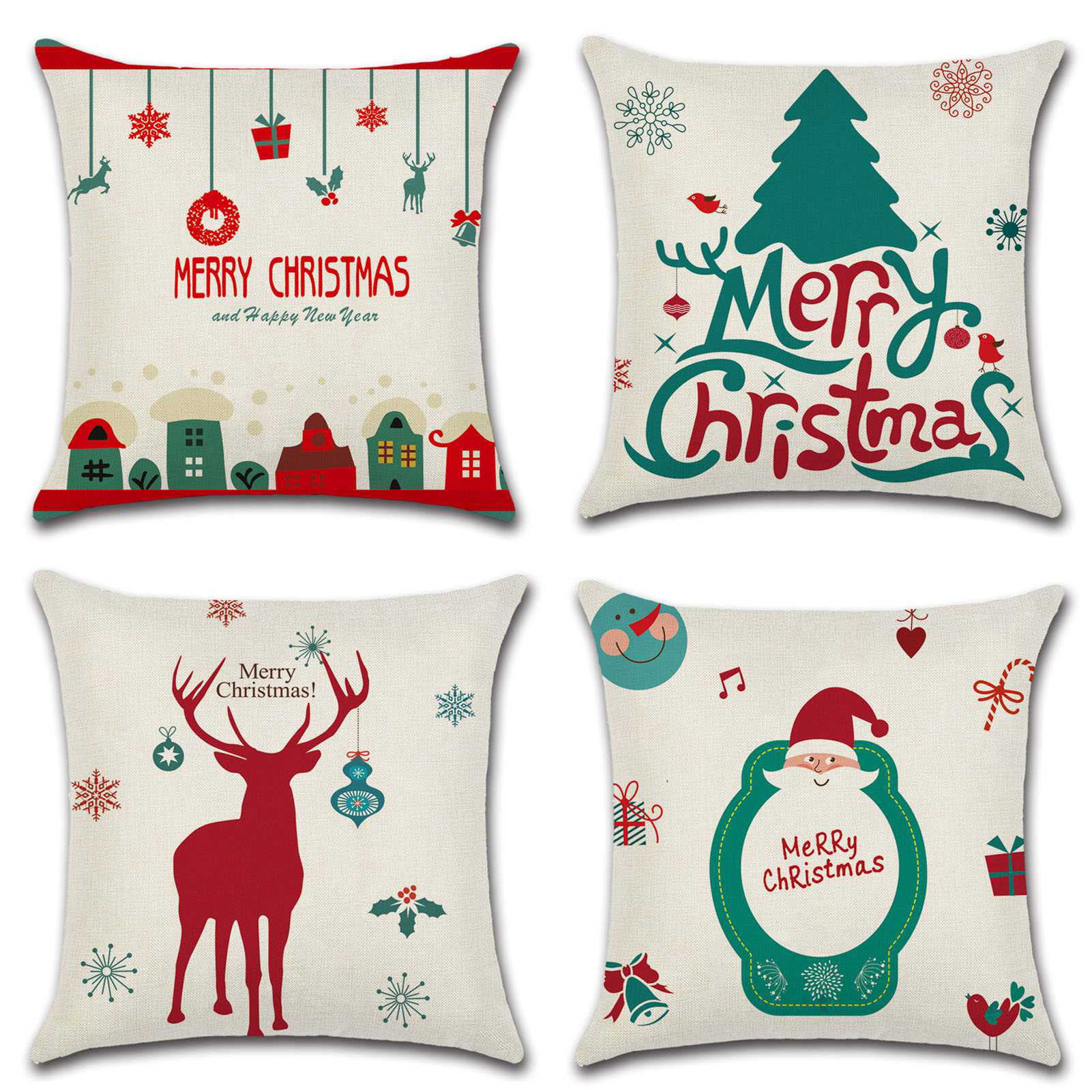 Christmas Linen Cushion Cover Throw Pillow Case Xmas Home Decor Festive Gift