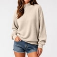 thumbnail image 2 of Long Sleeve Sweaters for Women Crewneck Casual Knitted Sweater Waffle Mock Neck Fall Winter Pullover Top, 2 of 5