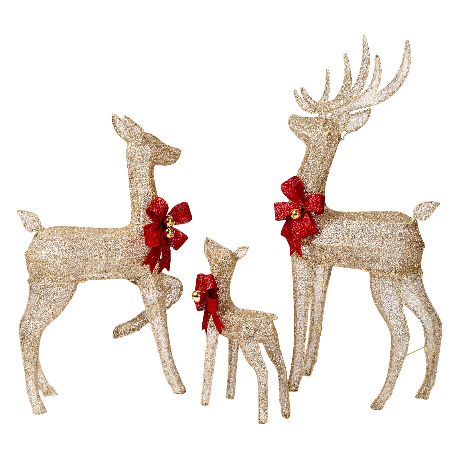 Astoutdoor 3-Piece Family Elk Decoration, Champagne Iron Frame, 22.44 in Length, 18.11 in Width, 14.57 in Height