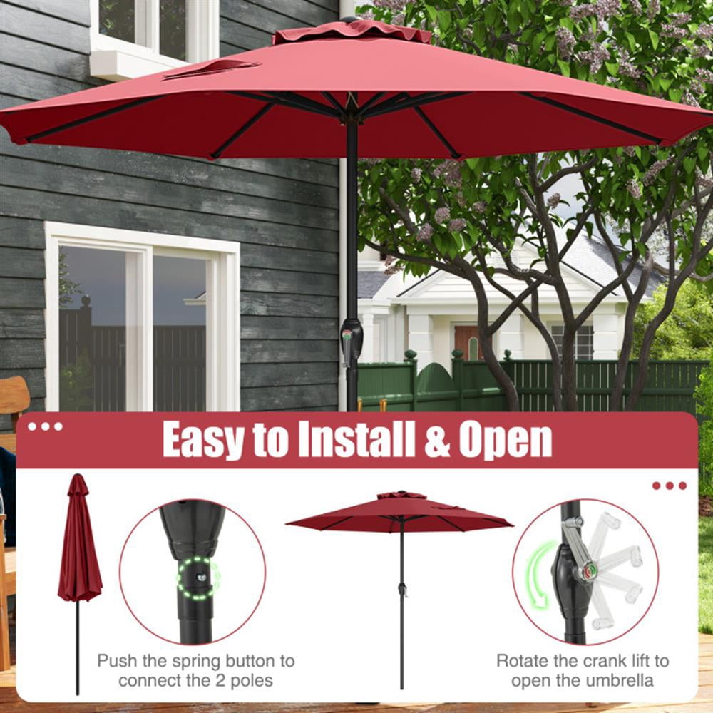 Topcobe Outdoor Heavy Duty Market Umbrella with Crank Handle and 8 Sturdy Ribs, Outdoor Patio Table Umbrella for Garden Backyard Pool Deck-Red