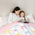 thumbnail image 4 of Feelyou Kids Watercolor Bowknot Twin Bedding Sets 7-Piece, Kawaii Love Heart Bedding Comforter Set, Fashion Stripes Lines Reversible Sheet Sets, Microfiber Bedroom Decor, 4 of 8
