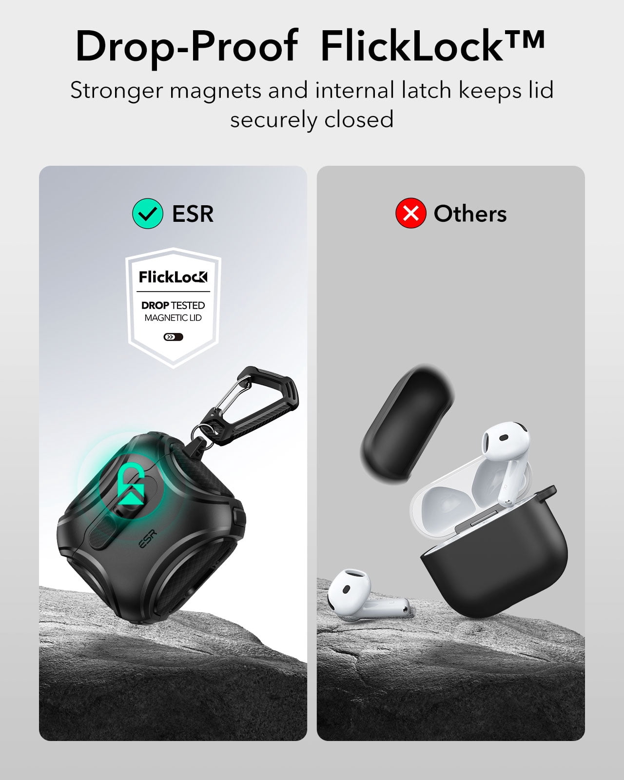 ESR Protective Case with Secure Lock, Compatible with AirPods 4th Gen (2024 USB-C Model), Shock-Absorbing & Magnetic Wireless Charging Design, Black