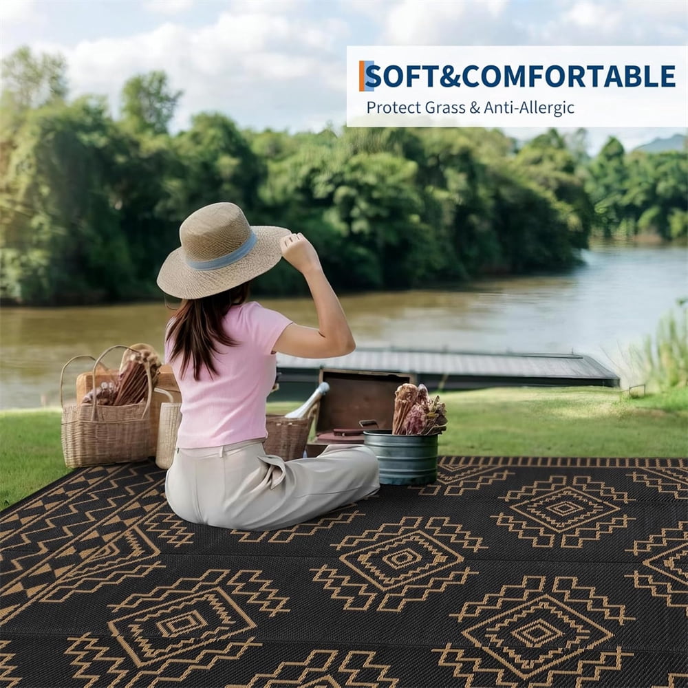 Outdoor Rug for Patio Waterproof 8×10ft/9×12ft/9×18ft Outdoor Reversible Plastic Straw Rug Large RV Mat Outside Camping Carpet for Deck Backyard Balcony Picnic Garden Picnic