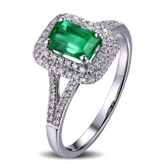 1.50 Carat Emerald and Diamond Engagement Ring in White Gold
