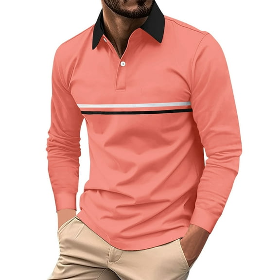 Cathalem Men Polo Shirt Mens Golf Polo Shirts Long Sleeve Moisture Wicking Athletic Shirt Sports Casual T-Shirts(Red,L)