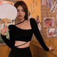 thumbnail image 1 of Printemps Automne Femmes Sexy Slim Fit Short T-Shirts Manches Longues Bandage Crop Tops, 1 of 7