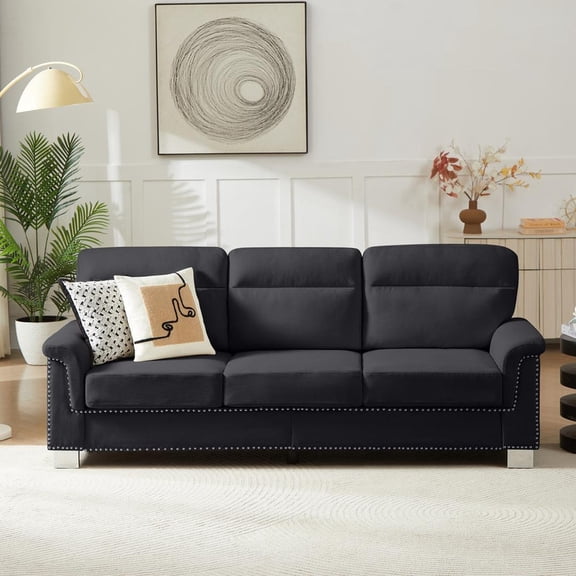 FFZ 82 inch Chesterfield Sofa with Chenille Velvet, Black