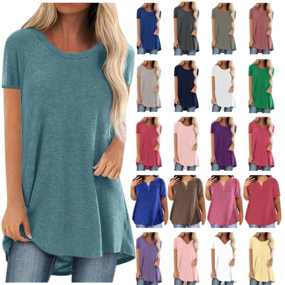 UPPADA Summer Womens Short Sleeve Tunic Tops To Wear With Leggings Casual Loose Fit Long Tee Shirts Comfy Plus Size Blouses