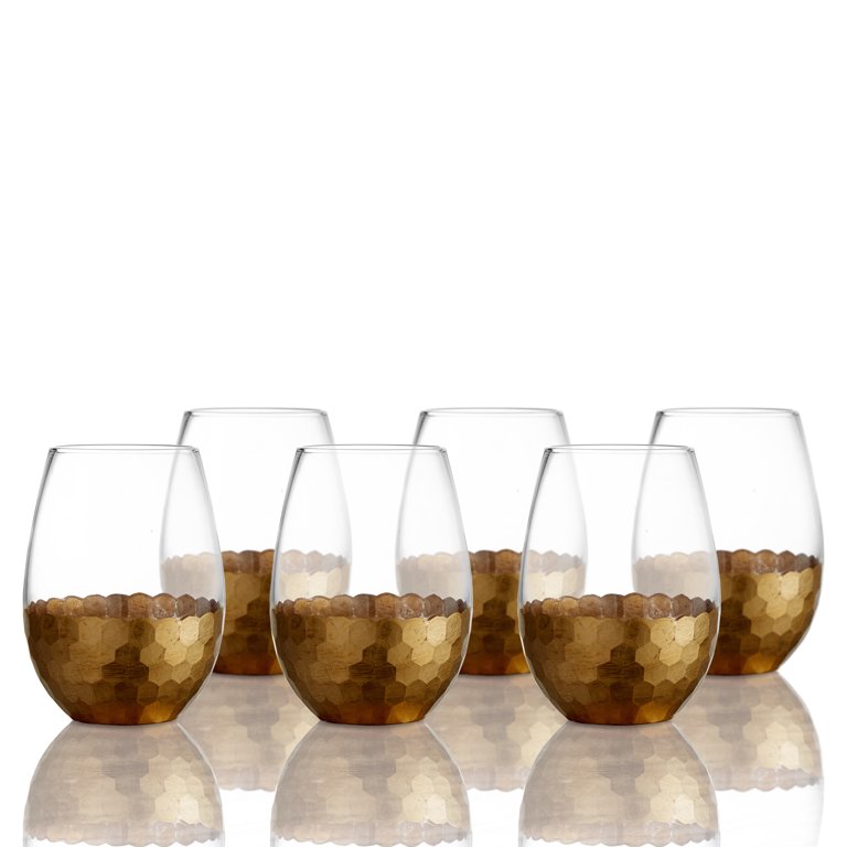 American Atelier Daphne Stemless Goblet Set Of 6, Made Of Glass Gold  Honeycomb Pattern, 18-ounce Capacity, Smooth Rim Red Wine Glasses, 18 Oz. :  Target