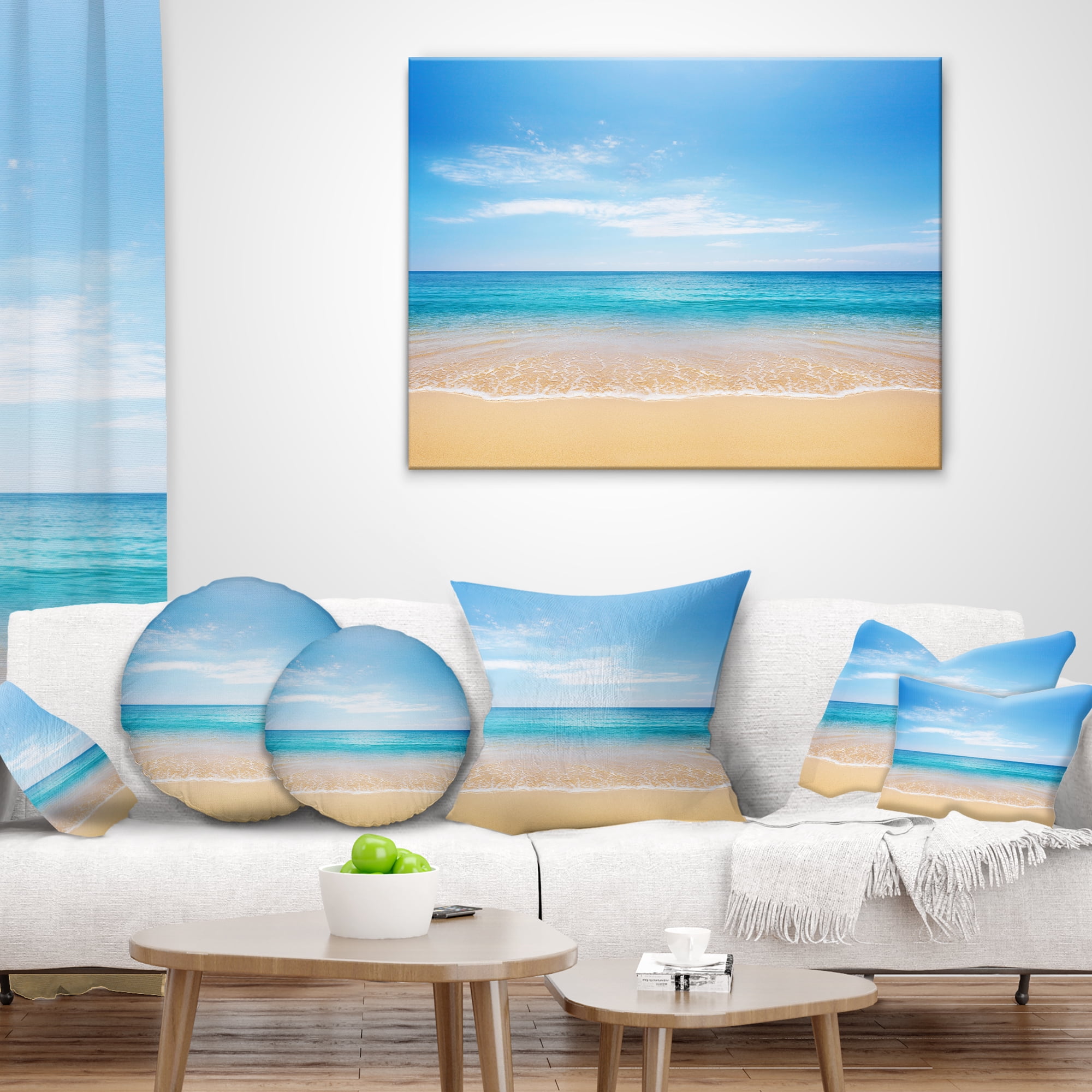 Designart Calm Blue Sea and Sky - Seashore Photography Throw Pillow - 16x16