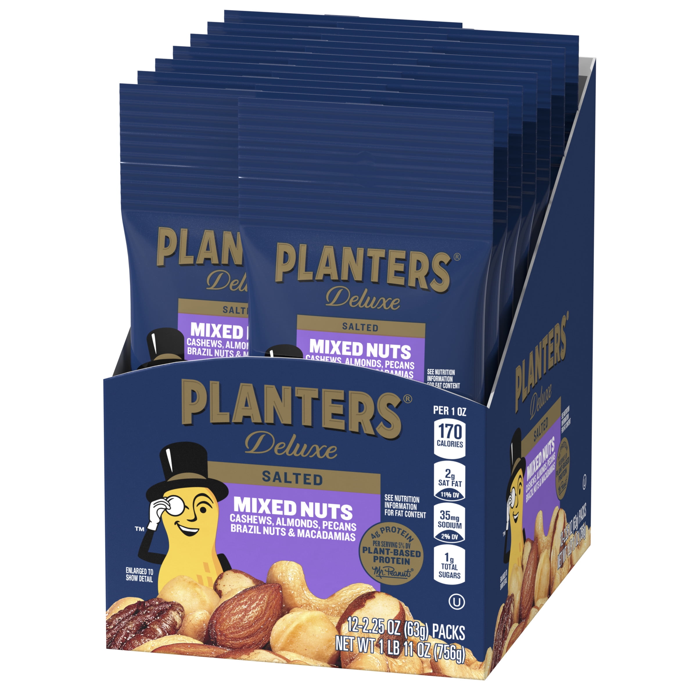PLANTERS Deluxe Mixed Nuts, Protein Snack, 2.25 oz Plastic Bag