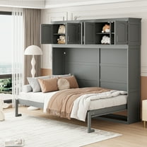 Newest Queen Size Murphy Bed Wall Bed with Top Cabinets,Gray